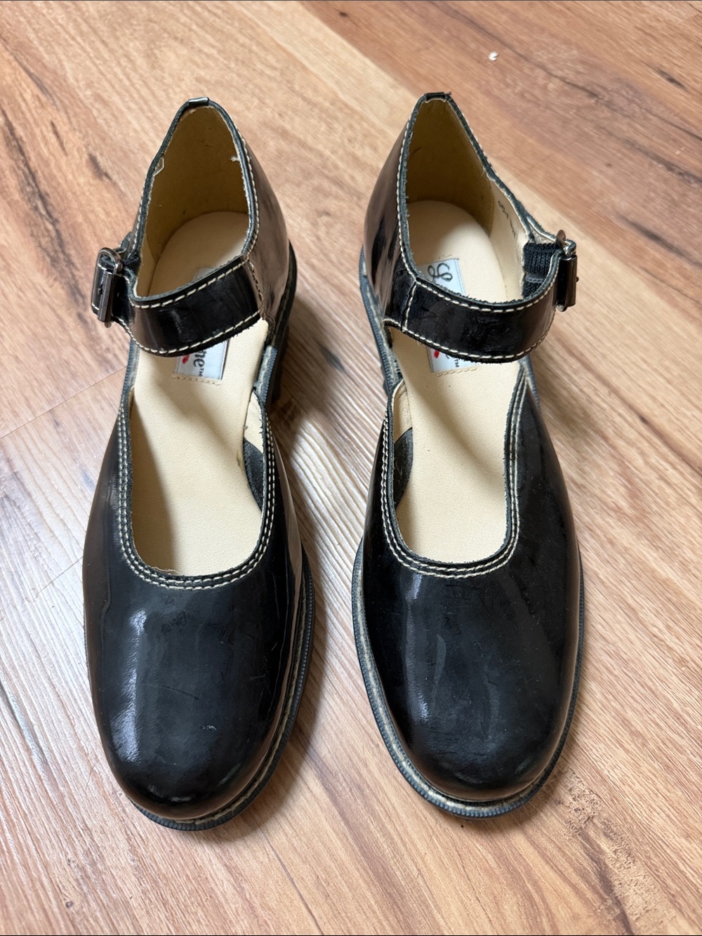 Vintage LJ Simone Black Patent Mary Jane Ankle-Strap Women's Shoes, size 7.5